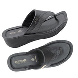 Aerowalk Women Black Thong Style Sandal with Metallic Finish Upper (AT43_BLACK)