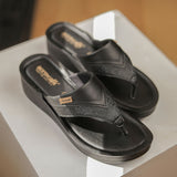Aerowalk Women Black Thong Style Sandal with Metallic Finish Upper (AT43_BLACK)