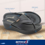 Aerowalk Women Black Thong Style Sandal with Metallic Finish Upper (AT43_BLACK)