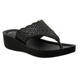 Aerowalk Women Black Slip-on Sandal with Laser-cut Upper (AT68_BLACK)