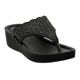 Aerowalk Women Black Slip-on Sandal with Laser-cut Upper (AT68_BLACK)