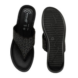 Aerowalk Women Black Slip-on Sandal with Laser-cut Upper (AT68_BLACK)