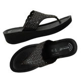 Aerowalk Women Black Slip-on Sandal with Laser-cut Upper (AT68_BLACK)