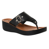 Aerowalk Women Black Thong Sandal with Buckle Styling and Perforated Upper (AT91_BLACK)