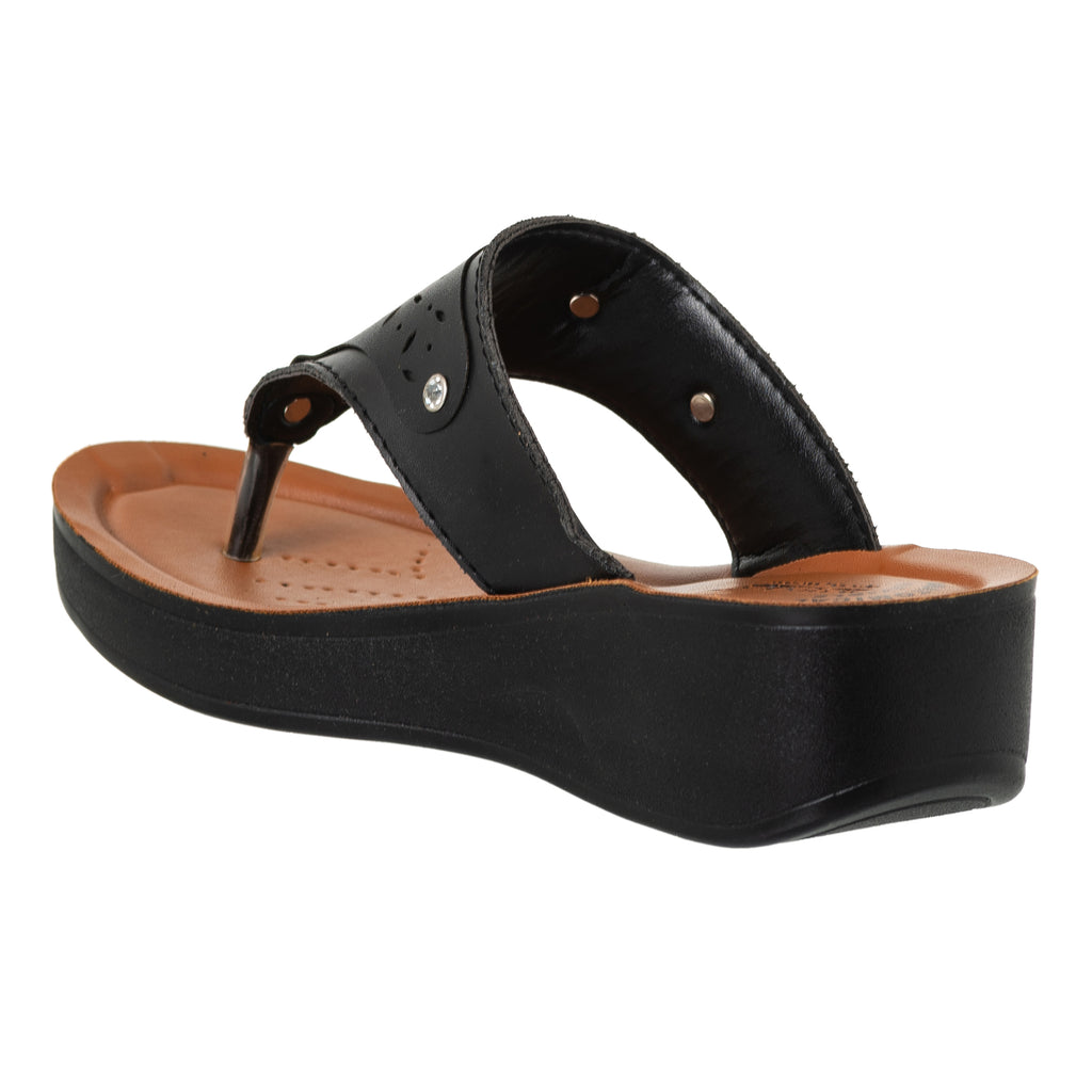 Aerowalk Women Black Thong Sandal with Buckle Styling and Perforated Upper (AT91_BLACK)