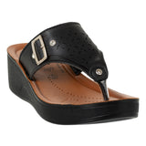 Aerowalk Women Black Thong Sandal with Buckle Styling and Perforated Upper (AT91_BLACK)