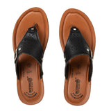 Aerowalk Women Black Thong Sandal with Buckle Styling and Perforated Upper (AT91_BLACK)