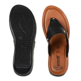 Aerowalk Women Black Thong Sandal with Buckle Styling and Perforated Upper (AT91_BLACK)