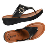 Aerowalk Women Black Thong Sandal with Buckle Styling and Perforated Upper (AT91_BLACK)