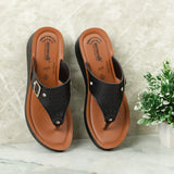 Aerowalk Women Black Thong Sandal with Buckle Styling and Perforated Upper (AT91_BLACK)
