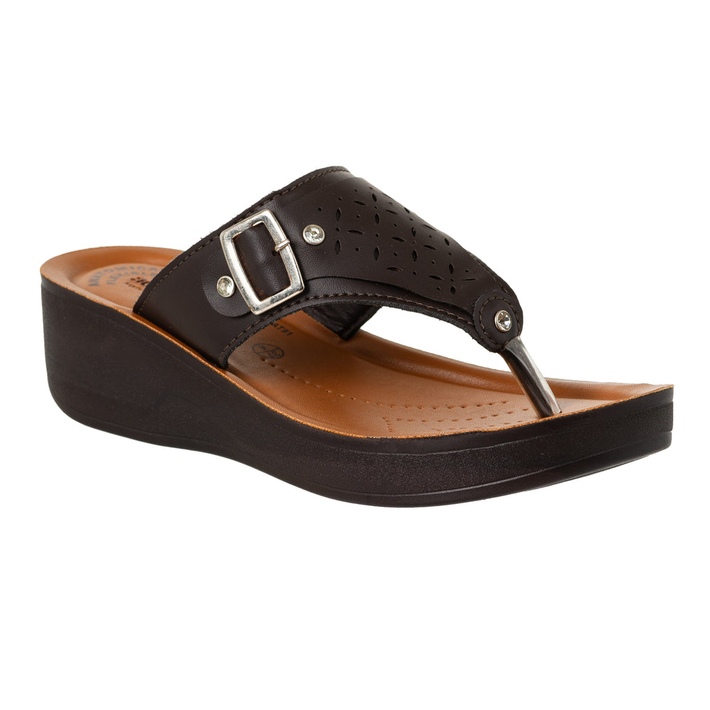 Aerowalk Women Brown Thong Sandal with Buckle Styling and Perforated Upper (AT91_BROWN)