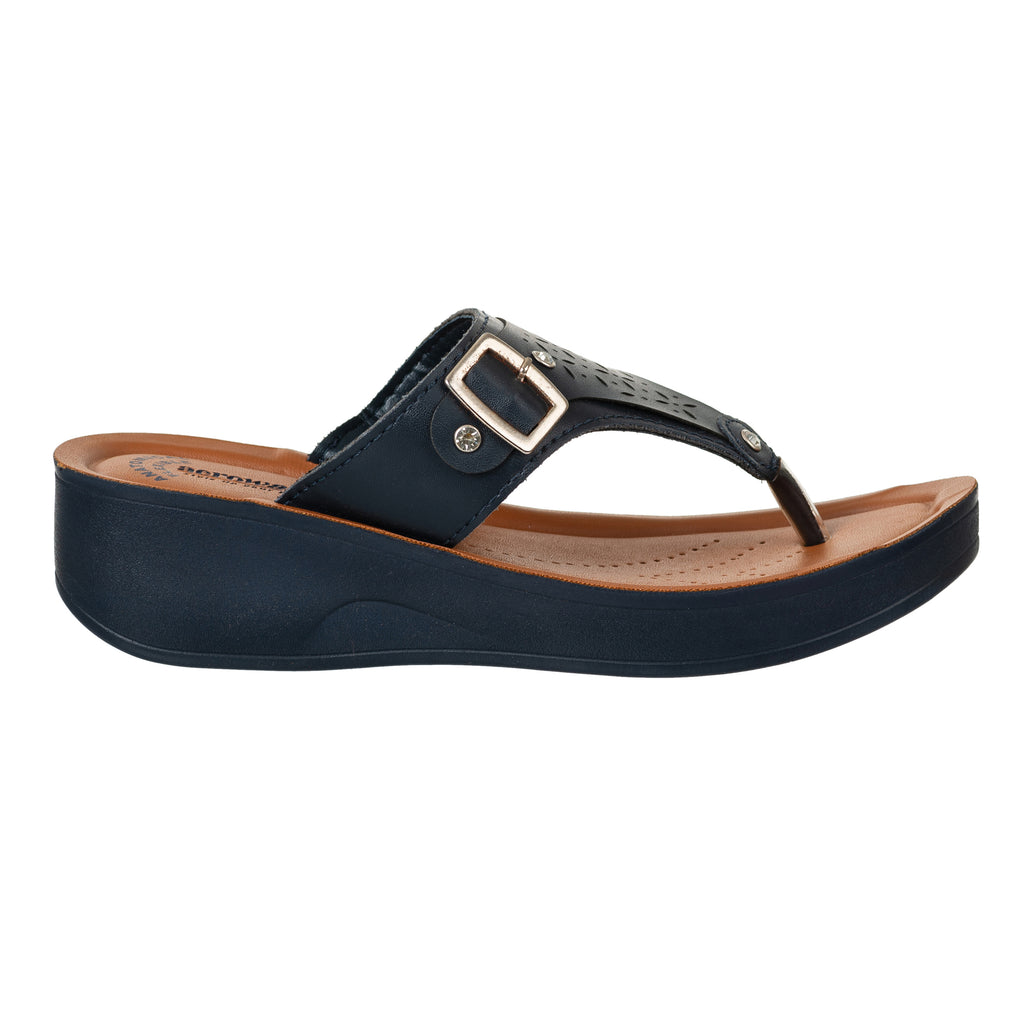 Aerowalk Women Navy Blue Thong Sandal with Buckle Styling and Perforated Upper (AT91_N.BLUE)