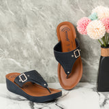 Aerowalk Women Navy Blue Thong Sandal with Buckle Styling and Perforated Upper (AT91_N.BLUE)
