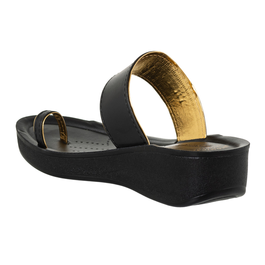 Aerowalk Women Black Toe Ring Sandal With Slip-on Closure (ATB1_BLACK)