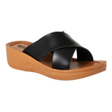 Aerowalk Women Black Mule Open Toe Sandal (ATB2_BLACK)