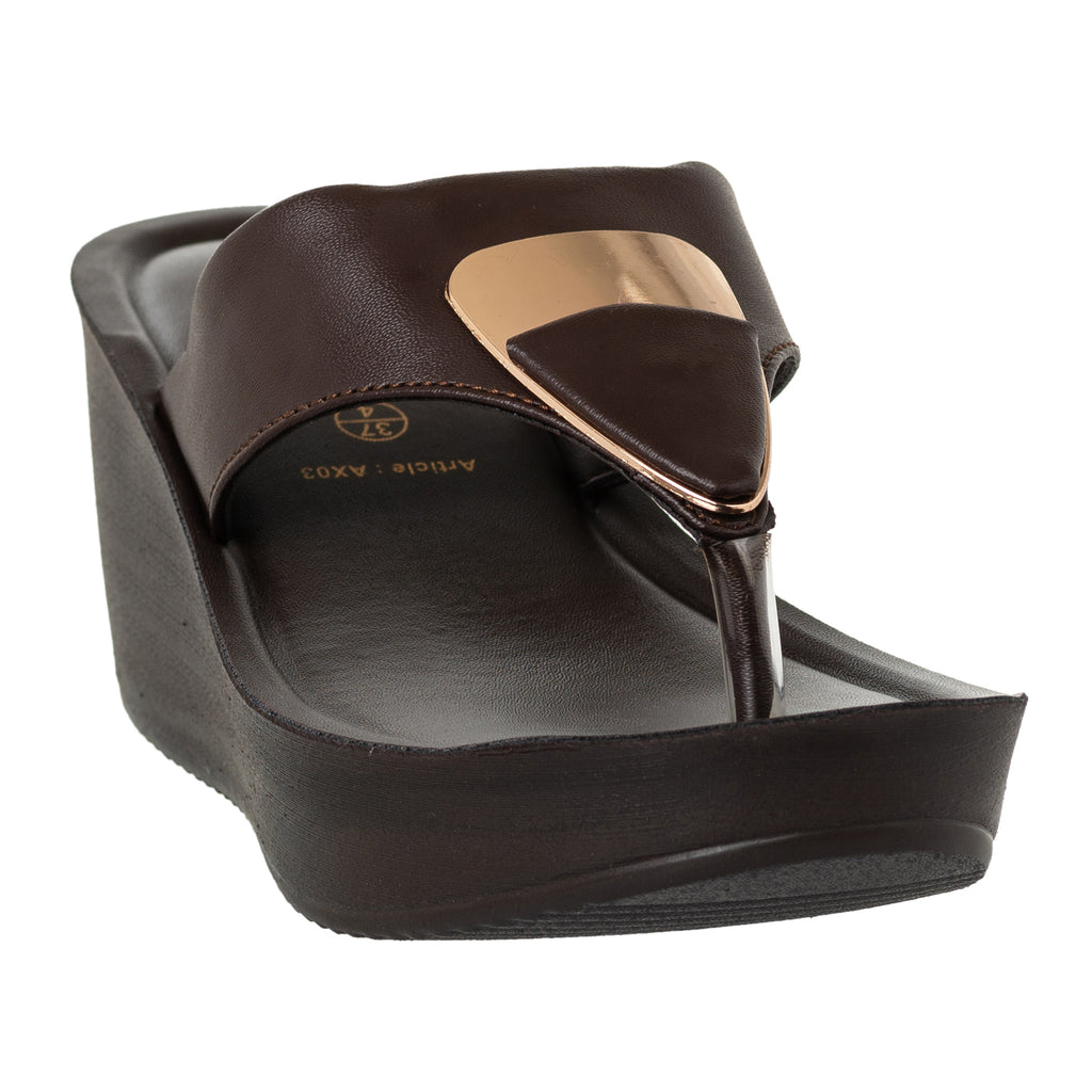 Inblu Women Brown T-Shape Wedges Sandal with Embelished Upper Styling (AX03_BROWN)