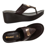 Inblu Women Brown T-Shape Wedges Sandal with Embelished Upper Styling (AX03_BROWN)