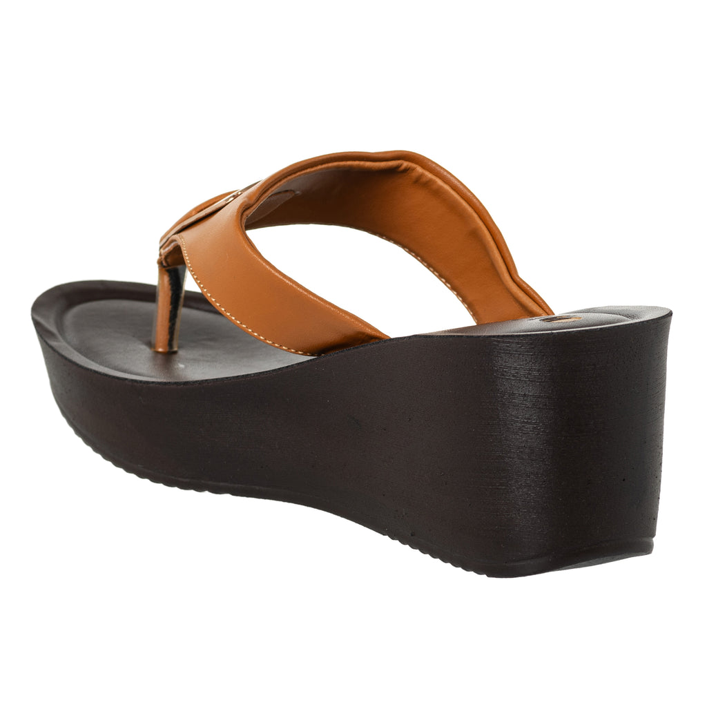 Inblu Women Tan T-Shape Wedges Sandal with Embelished Upper Styling (AX03_TAN)