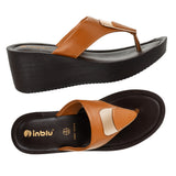 Inblu Women Tan T-Shape Wedges Sandal with Embelished Upper Styling (AX03_TAN)