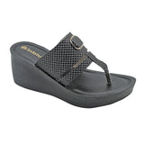 Inblu Women Black Wedges Sandal with Checkered Printed and Buckle Styling Upper (AX08_BLACK)
