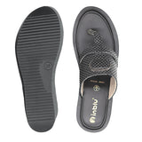 Inblu Women Black Wedges Sandal with Checkered Printed and Buckle Styling Upper (AX08_BLACK)