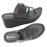 Inblu Women Black Wedges Sandal with Checkered Printed and Buckle Styling Upper (AX08_BLACK)