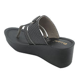 Inblu Women Black Wedges Sandal with Checkered Printed and Buckle Styling Upper (AX08_BLACK)