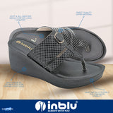 Inblu Women Black Wedges Sandal with Checkered Printed and Buckle Styling Upper (AX08_BLACK)