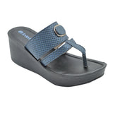 Inblu Women Navy Blue Wedges Sandal with Checkered Printed and Buckle Styling Upper (AX08_N.BLUE)