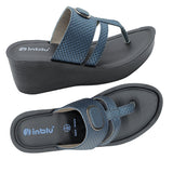 Inblu Women Navy Blue Wedges Sandal with Checkered Printed and Buckle Styling Upper (AX08_N.BLUE)