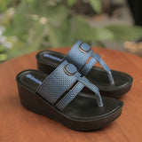 Inblu Women Navy Blue Wedges Sandal with Checkered Printed and Buckle Styling Upper (AX08_N.BLUE)