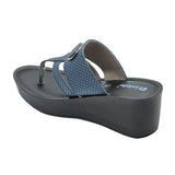 Inblu Women Navy Blue Wedges Sandal with Checkered Printed and Buckle Styling Upper (AX08_N.BLUE)