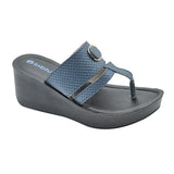 Inblu Women Navy Blue Wedges Sandal with Checkered Printed and Buckle Styling Upper (AX08_N.BLUE)