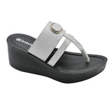 Inblu Women White Wedges Sandal with Checkered Printed and Buckle Styling Upper (AX08_WHITE)
