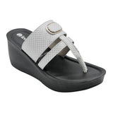 Inblu Women White Wedges Sandal with Checkered Printed and Buckle Styling Upper (AX08_WHITE)