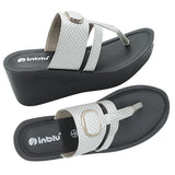 Inblu Women White Wedges Sandal with Checkered Printed and Buckle Styling Upper (AX08_WHITE)