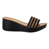 Inblu Women Black & Beige Slide Design Wedge Sandal with Braided Upper (AX09_BLACK)
