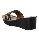 Inblu Women Black & Beige Slide Design Wedge Sandal with Braided Upper (AX09_BLACK)