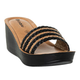 Inblu Women Black & Beige Slide Design Wedge Sandal with Braided Upper (AX09_BLACK)