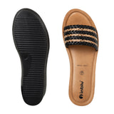 Inblu Women Black & Beige Slide Design Wedge Sandal with Braided Upper (AX09_BLACK)