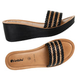 Inblu Women Black & Beige Slide Design Wedge Sandal with Braided Upper (AX09_BLACK)