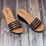 Inblu Women Black & Beige Slide Design Wedge Sandal with Braided Upper (AX09_BLACK)