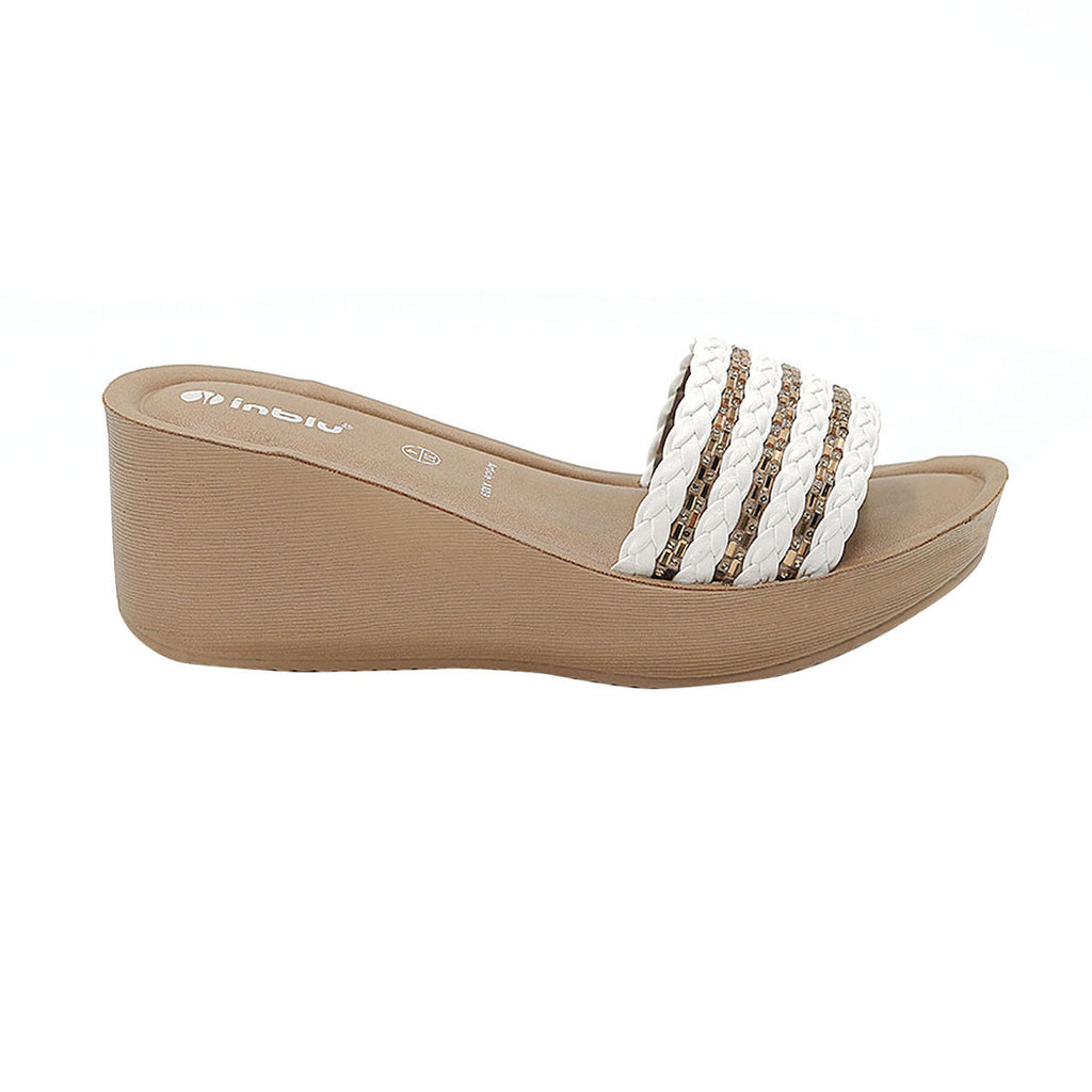 Inblu Women White & Beige Slide Design Wedge Sandal with Braided Upper (AX09_WHITE)