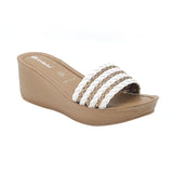 Inblu Women White & Beige Slide Design Wedge Sandal with Braided Upper (AX09_WHITE)