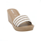 Inblu Women White & Beige Slide Design Wedge Sandal with Braided Upper (AX09_WHITE)