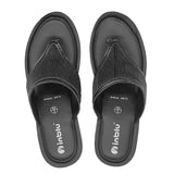 Inblu Women Black V-Shape Wedges Sandal with Textured Upper (AX13_BLACK)
