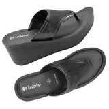 Inblu Women Black V-Shape Wedges Sandal with Textured Upper (AX13_BLACK)