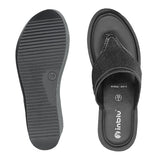 Inblu Women Black V-Shape Wedges Sandal with Textured Upper (AX13_BLACK)