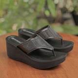 Inblu Women Black V-Shape Wedges Sandal with Textured Upper (AX13_BLACK)