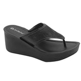 Inblu Women Black V-Shape Wedges Sandal with Textured Upper (AX13_BLACK)